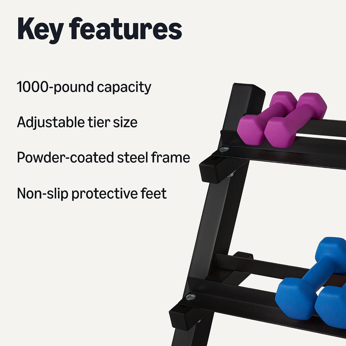 Black 3‑Tier Steel Adjustable Dumbbell Weight Rack