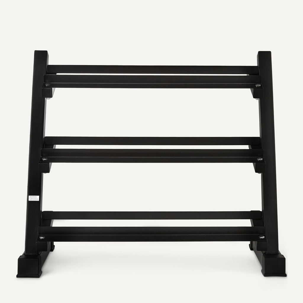 Black 3‑Tier Steel Adjustable Dumbbell Weight Rack