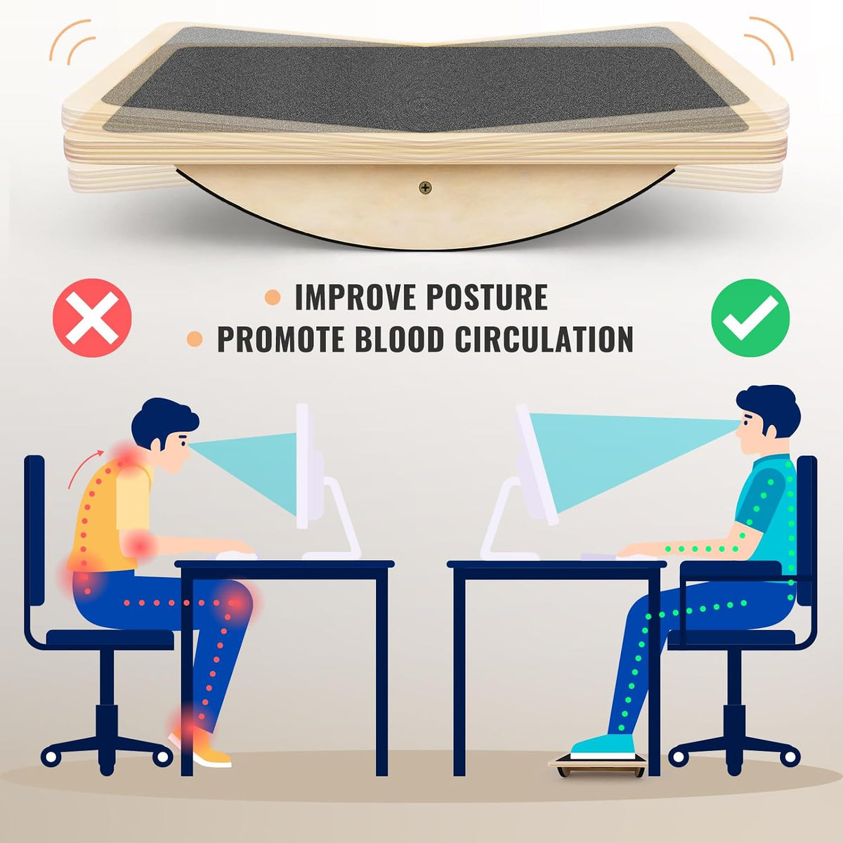 Wooden Non‑Slip Wobble Balance Board