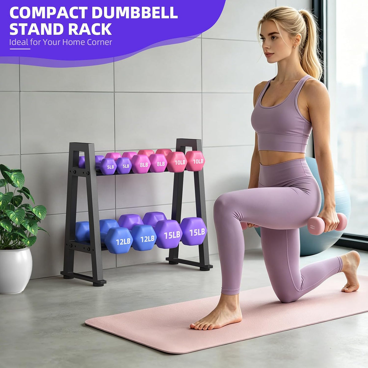 Compact A‑Frame Dumbbell Kettlebell Storage Rack