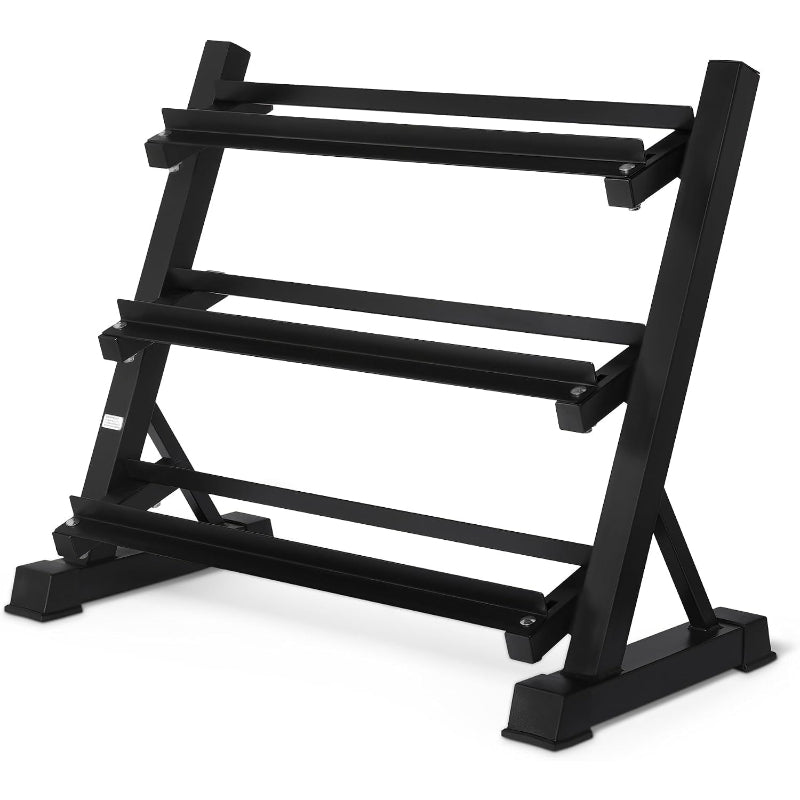 Black 3‑Tier Steel Adjustable Dumbbell Weight Rack