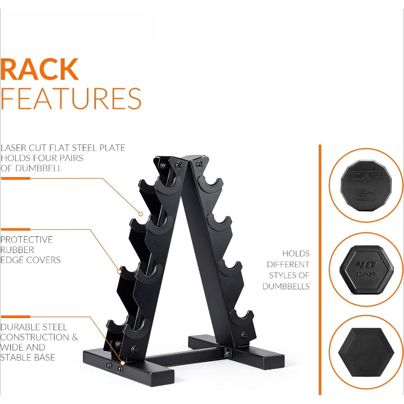 Rubber‑Coated Hex Dumbbell Set With Storage Rack